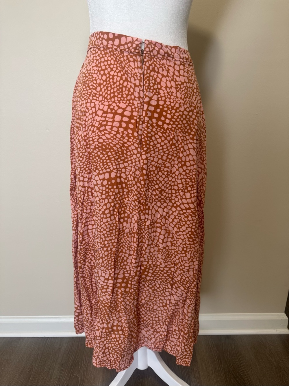 Anthropologie Brown & Pink Animal Print Wrap Midi Skirt Size 10 - Picture 6 of 7